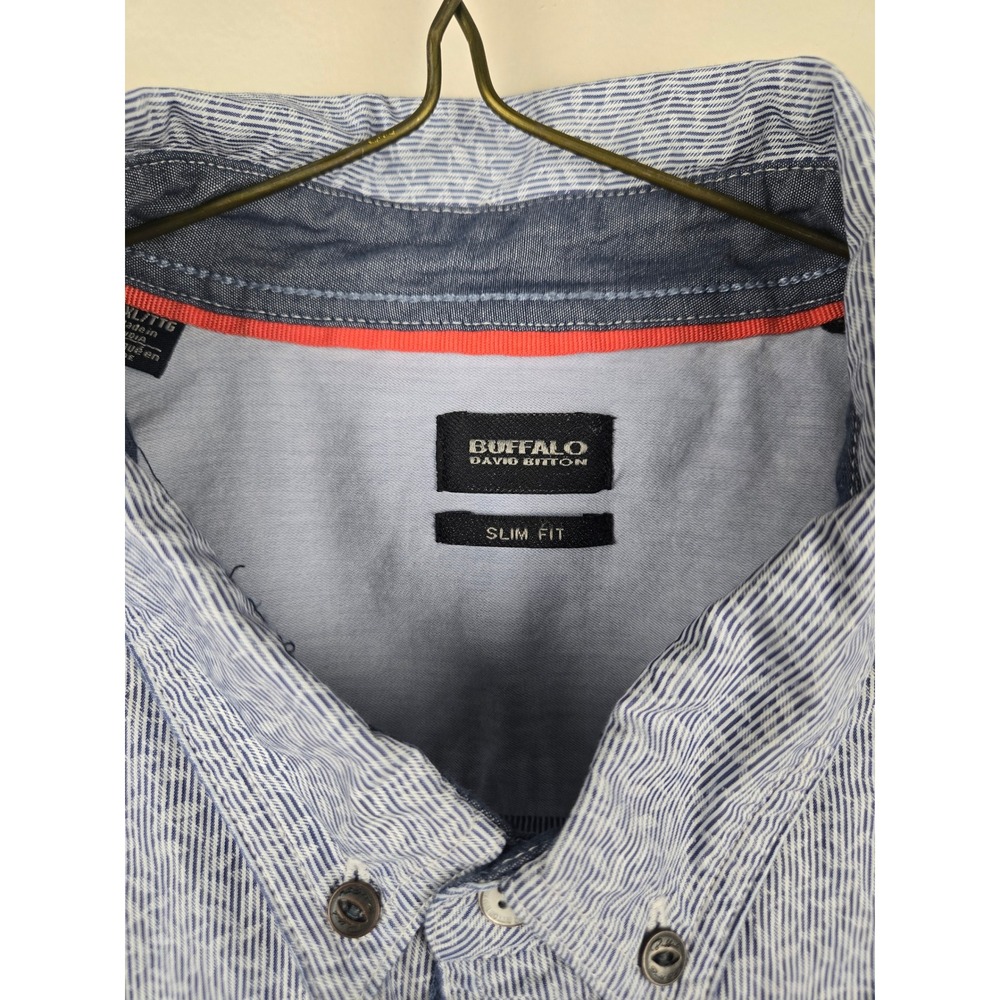 Buffalo David Bitton Mens XXL Slim Fit Short Sleeve Button Down Shirt Blue White - Picture 4 of 16